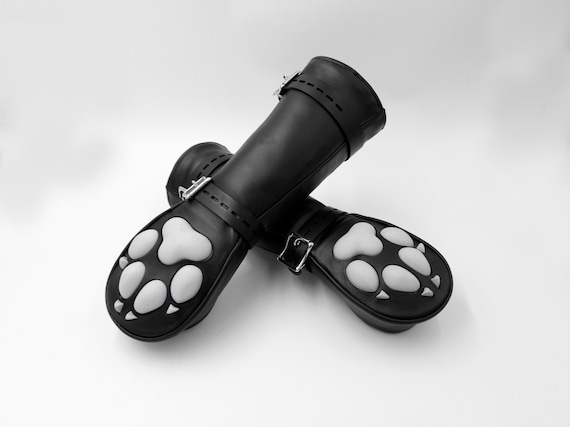 CUSTOMIZABLE Leather Mittens Mitts Gloves with SILICONE Puppy Paw Pads and Lockable Buckles ~ LONG