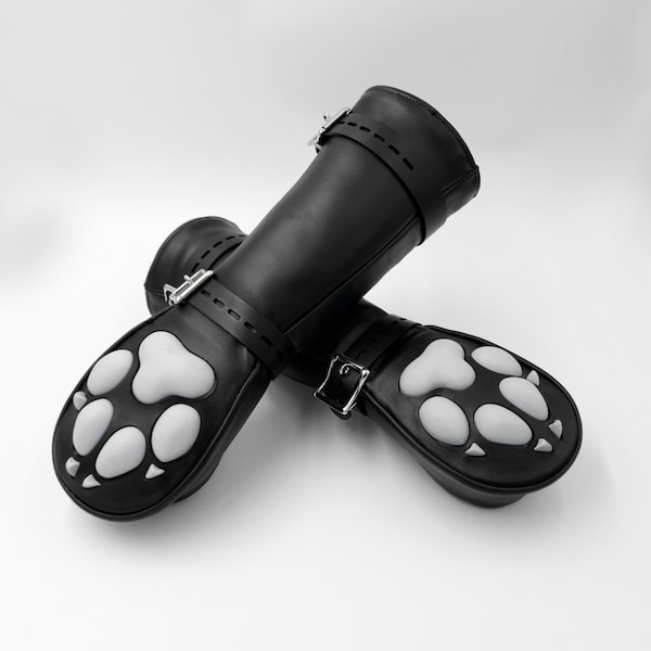 CUSTOMIZABLE Leather Mittens Mitts Gloves with SILICONE Puppy Paw Pads and Lockable Buckles ~ LONG