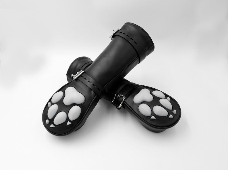 CUSTOMIZABLE Leather Mittens Mitts Gloves with SILICONE Puppy Paw Pads and Lockable Buckles LONG image 1