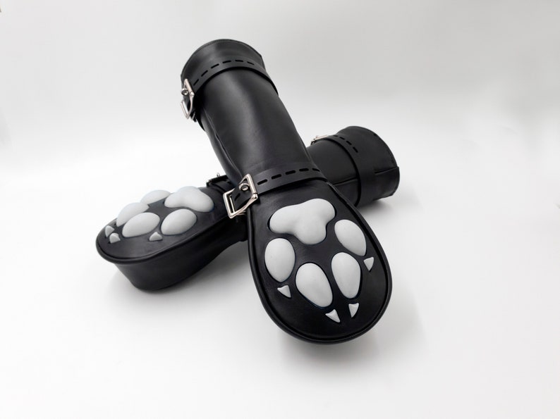 CUSTOMIZABLE Leather Mittens Mitts Gloves with SILICONE Puppy Paw Pads and Lockable Buckles LONG image 2