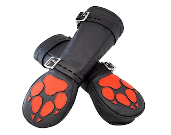 CUSTOMIZABLE Leather Mittens Mitts Gloves with leather Puppy Paw Pads and Lockable Buckles ~ LONG