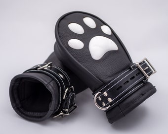 CUSTOMIZABLE Leather Mittens Mitts Gloves with SILICONE Cat Paw Pads and Lockable Buckles ~ SHORT
