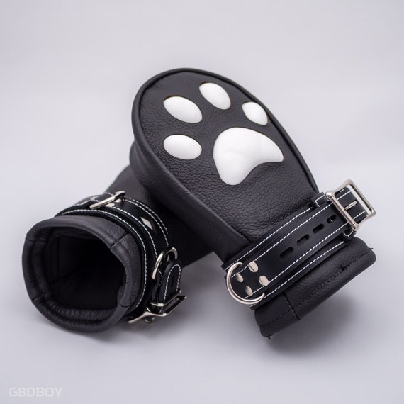 CUSTOMIZABLE Leather Mittens Mitts Gloves with SILICONE Cat Paw Pads and Lockable Buckles ~ SHORT