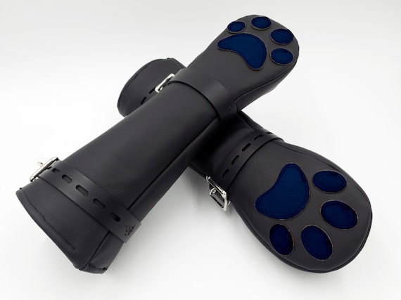 BDSM Leather Kitten Mittens Mitts Gloves with paw pads and lockable buckles ~ DARK BLUE Paw Pads