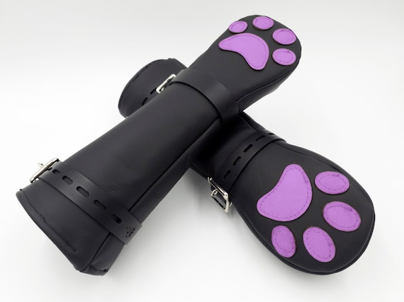 BDSM Leather Kitten Mittens Mitts Gloves with paw pads and lockable buckles ~ PINK Paw Pads
