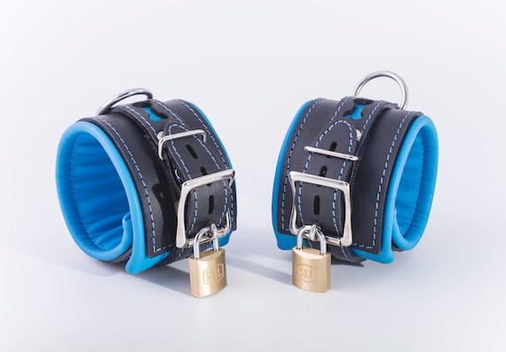 CUSTOMIZABLE BDSM Leather Thighs Cuffs, Restraints - Puppy Play, Kitten Play, Leather Handcuffs
