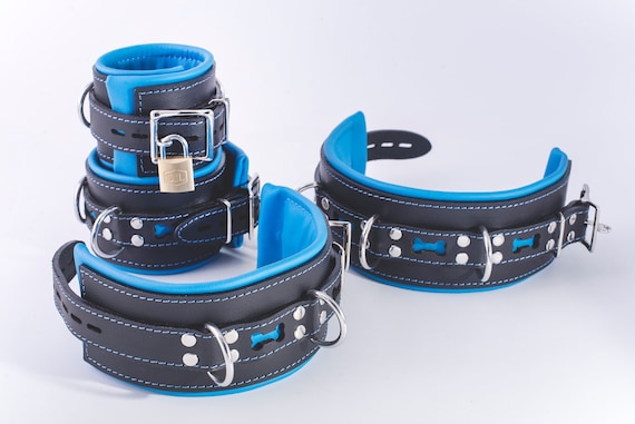 CUSTOMIZABLE BDSM Leather  Wrist & Ankle Cuffs Set, Restraints - Puppy Play, Kitten Play, Leather Handcuffs Set