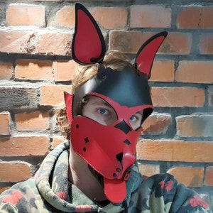 Leather Mask Type B, Pup Hood, Puppy Play, Black Leather, Pet Play, Kitten Play, Customizable