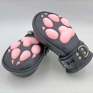 CUSTOMIZABLE Leather Mittens Mitts Gloves with SILICONE Puppy Paw Pads and Lockable Buckles ~ SHORT