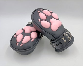 CUSTOMIZABLE Leather Mittens Mitts Gloves with SILICONE Puppy Paw Pads and Lockable Buckles ~ SHORT