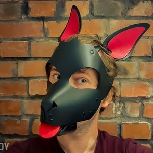 Leather Mask Type A, Pup Hood, Puppy Play, Black Leather, Pet Play, Kitten Play, Customizable