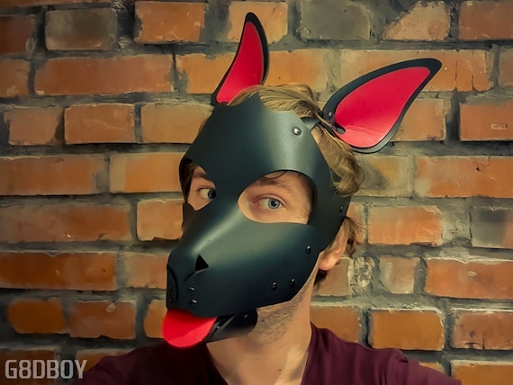 Leather Mask Type A, Pup Hood, Puppy Play, Black Leather, Pet Play, Kitten Play, Customizable