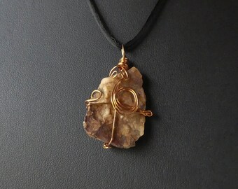 Copper Wire Wrapped Tumbled CSJB Stone Pendant