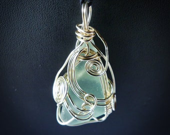 Silver Wire Wrapped Sea Glass Pendant