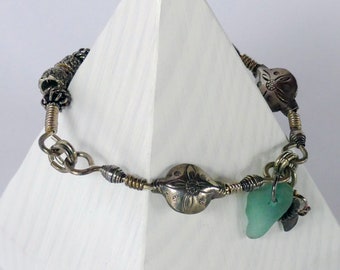 Sterling Silver Charm Bracelet with Sea Glass