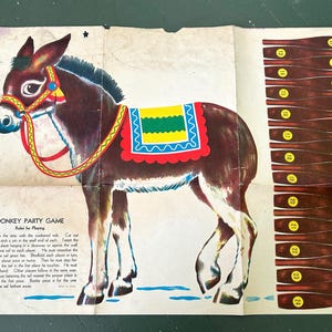 WONDERFUL Vintage EPHEMERA 1950s - 1960s - Party Game - Pin the Tail on the Donkey