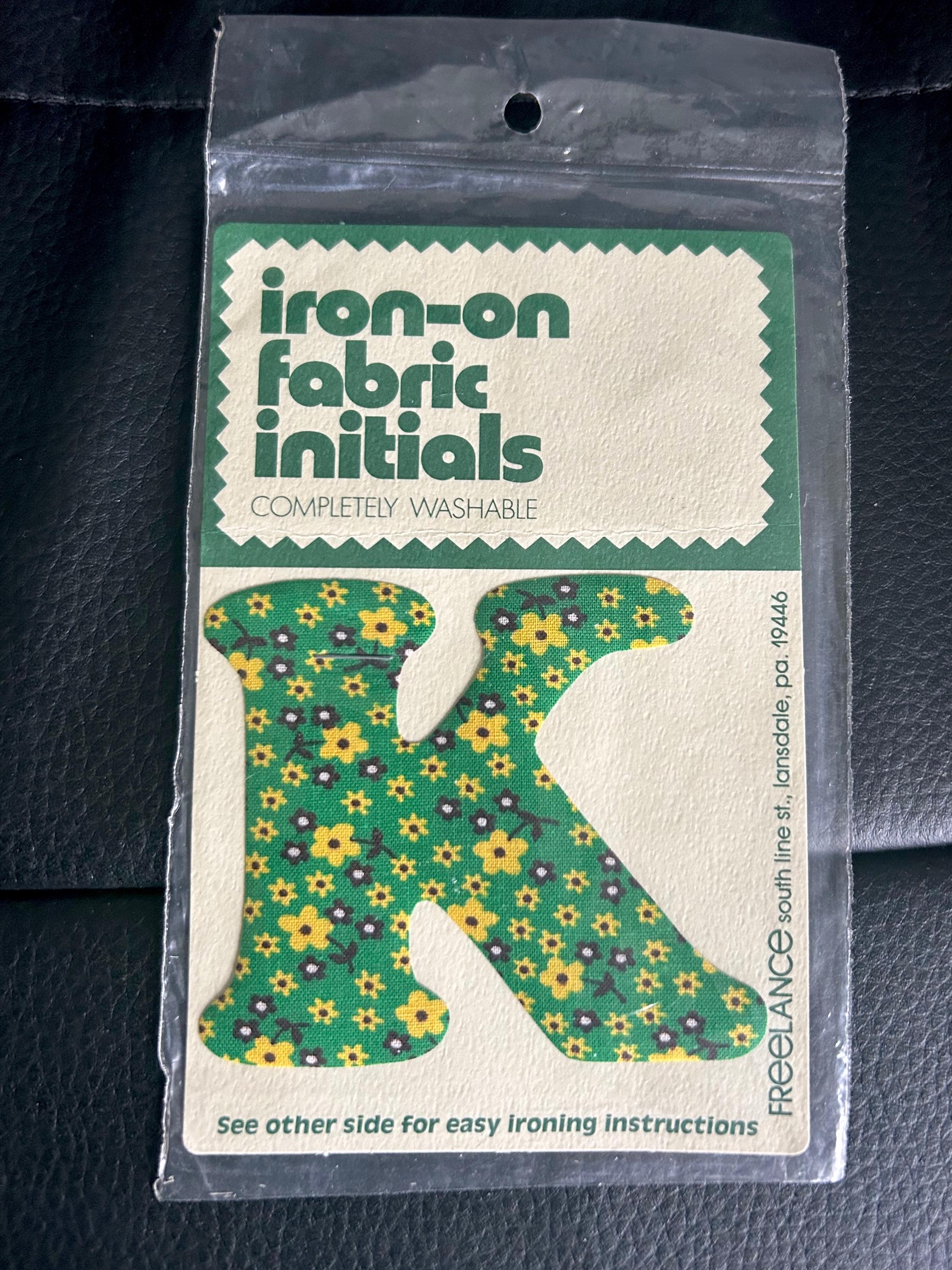 Vintage 1970s IRON-ON Fabric Patch - Floral Print  "K"  Cottage Core  Groovy  New-OLD