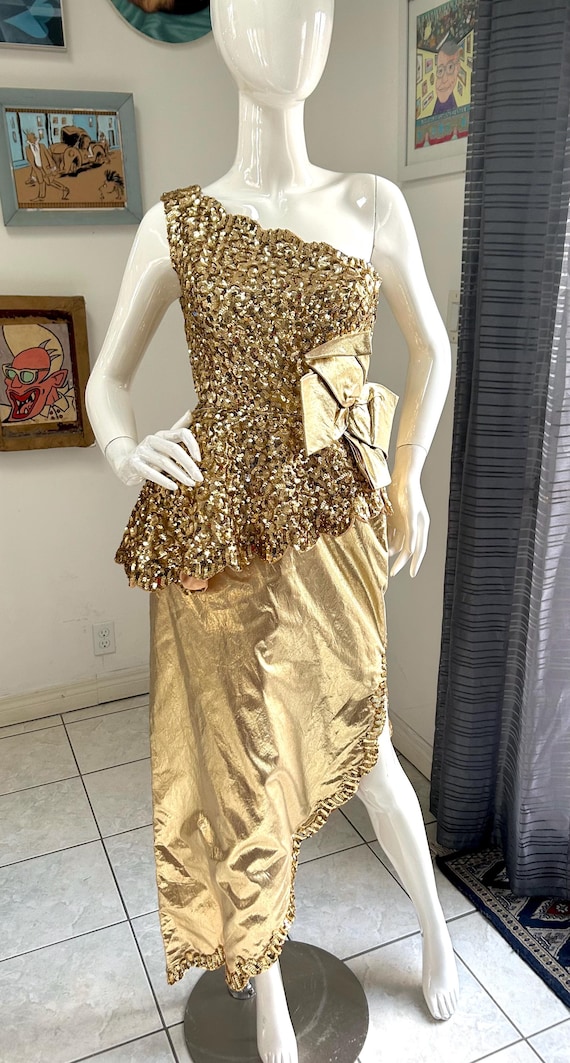gold lamay dress Vintage 1980’s LAME and SEQUINS Stunning sequined black dress