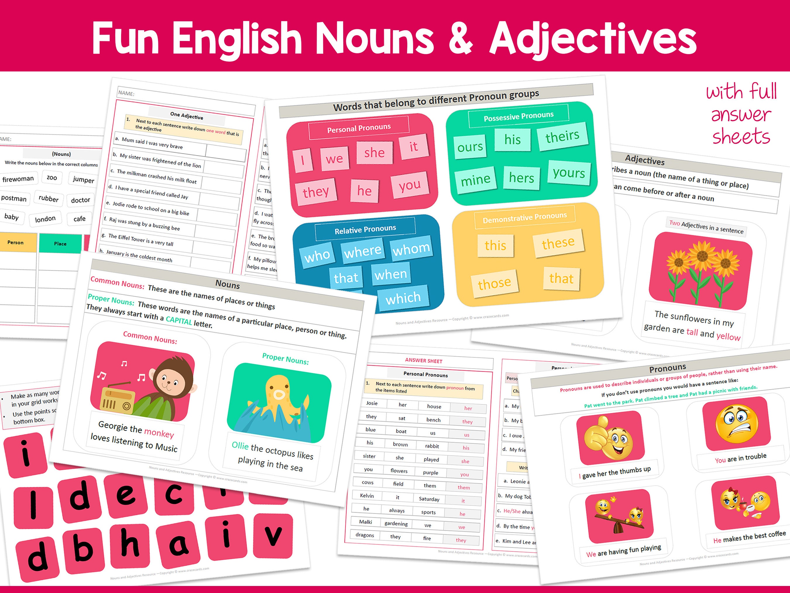 nouns and adjectives activity sheets nouns and verbs etsy ireland