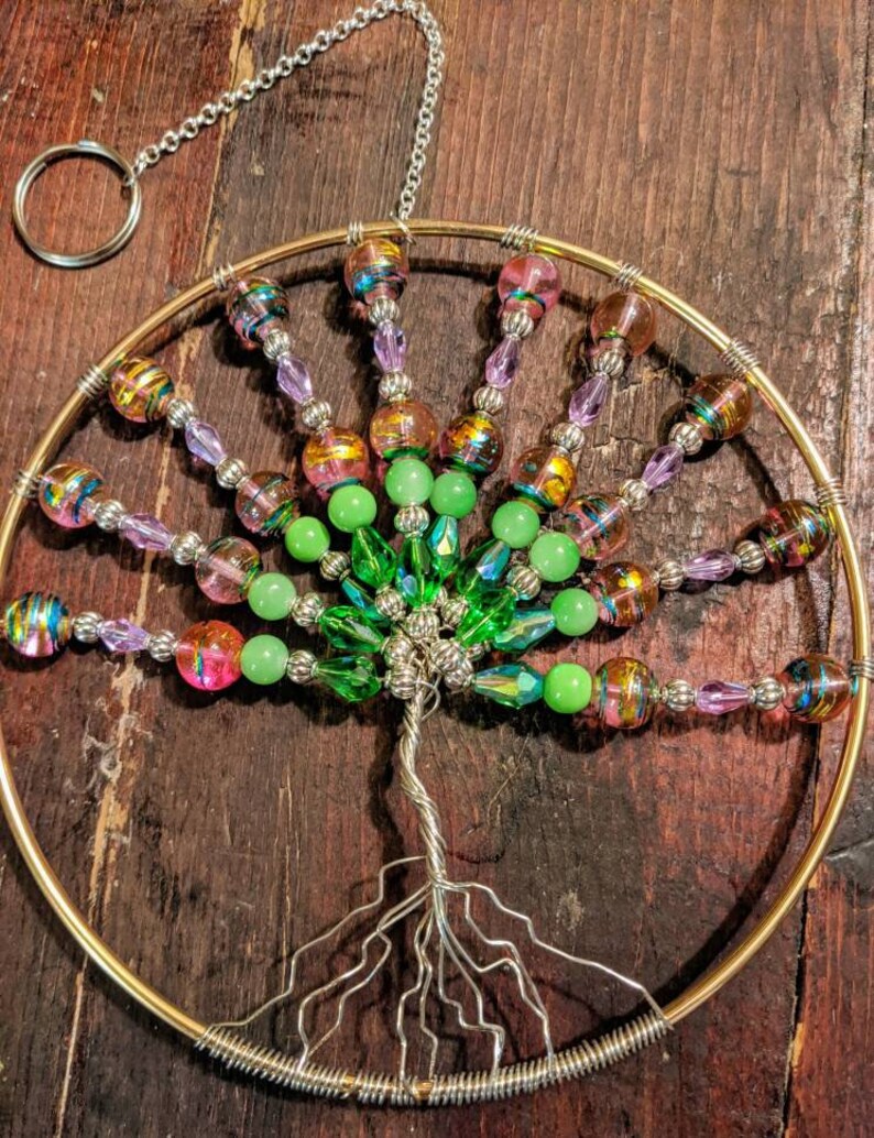 Tree of life Glittering Green and Pink