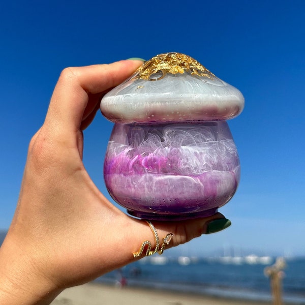 Purple Cotton Candy Mushroom Jar - Stash Jar, Jewelry Dish, Home Decor, Gifts for Her, Resin