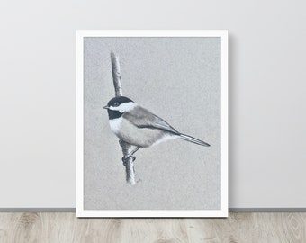 Bird Art Print | Chickadee artwork | Minimalist bird art | Vintage style bird art