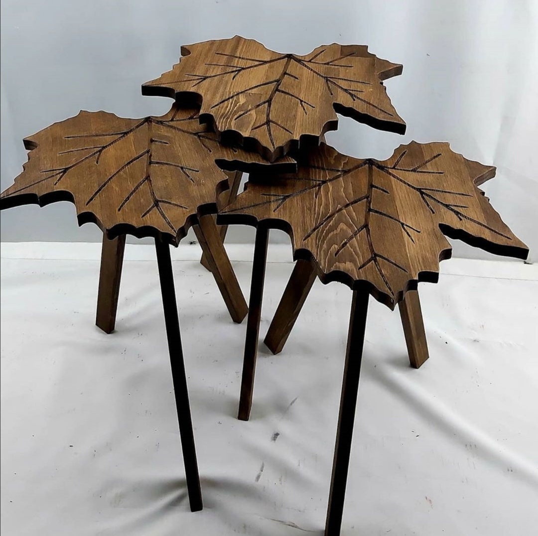 Wood Coffee Table Set of 3 Rustic Maple Leaf Coffee Table Etsy