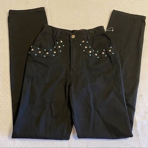 Neu mit Etikett! Lawman Vintage High Waist Jeans, schwarz mit türkisen Verzierungen