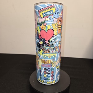 I Love the 80s Cartoon Tumbler 20 ounce stainless steel tumbler with metal straw