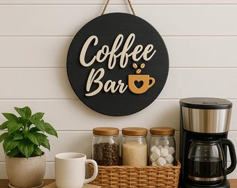 Insegna 3D in legno per bar, decorazione da parete per cucina in stile rustico, rotonda da 28 cm, nera.