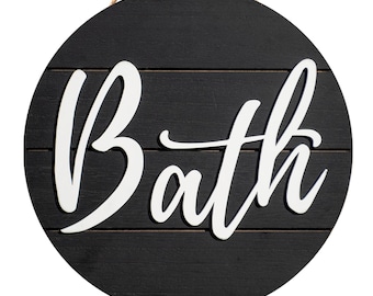 3D Farmhouse Bathroom Sign: Rustic Black Wooden Wall Decor
