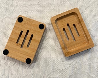 YELLOW LOTUS Bambus-Seifenschale mit Ablauf, 2er-Pack Holzseifenhalter für Badezimmer, Küche, Waschbecken