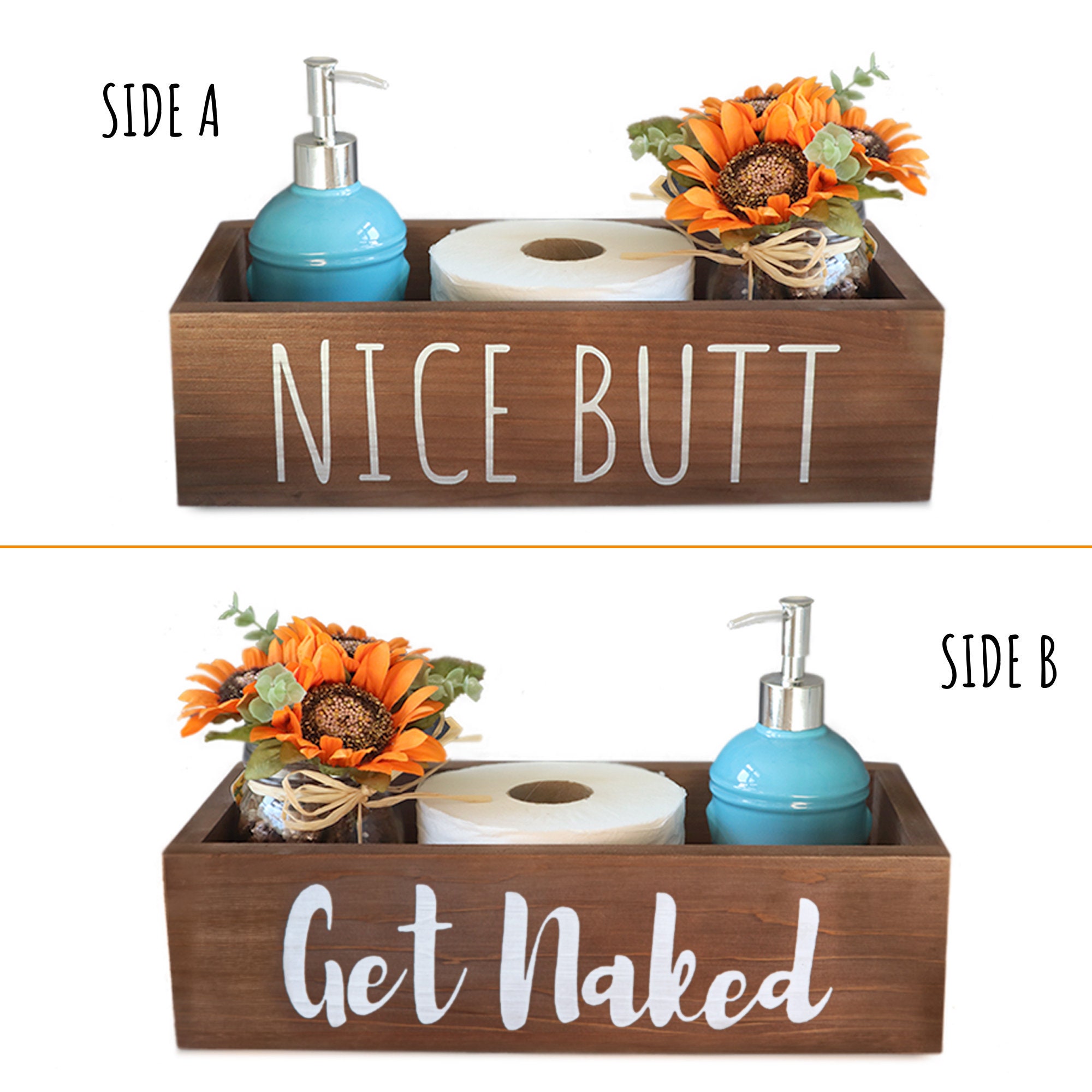 Bathroom Decor Box, 2 Sides with Funny Sayings -Perfect for