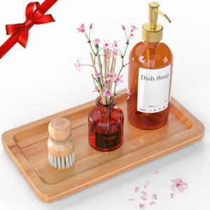 Small Bamboo Tray for Bathroom Countertop - Natural Bathroom Counter Wood Tray,  Perfume Tray, Make up Tray for Vanity Dresser Top