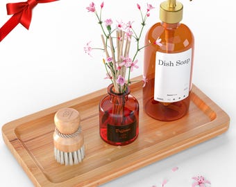 Small Bathroom Tray, Wooden Kitchen Soap Dish Holder, Decorative Jewelry Holder, 9 inch, Bamboo