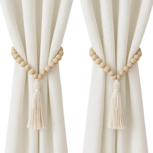 Beaded Curtain Tiebacks Set: Boho Window Drapery Holdbacks with Brass Hooks