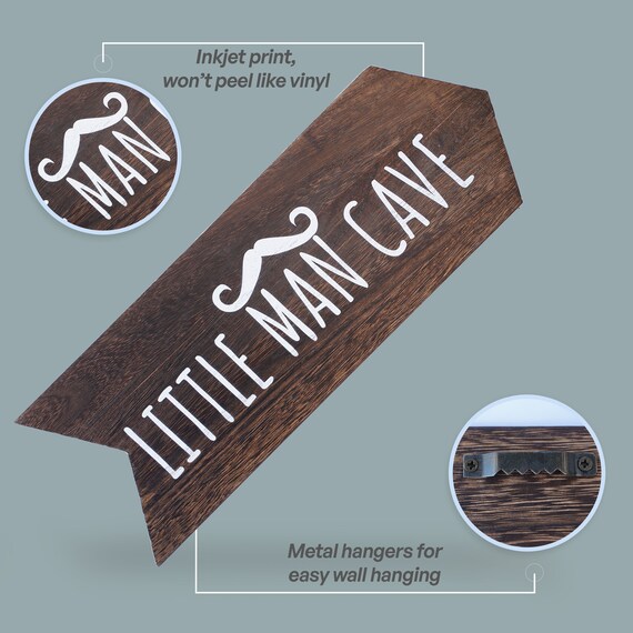 Cartello In Legno Decorazione Spaziale Little Man Cave | 20x30 Cm | Tema Spazio | Per Cameretta Ragazzi | Regalo Divertente