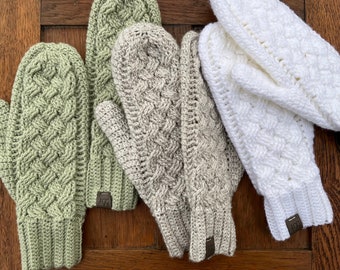 Crochet Braided Mittens- Handmade Gloves- Nutral Colored Mittens- Winter Wear
