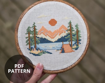 Peaceful Mountain Camping Scene - Cross Stitch Chart - Digital PDF Pattern