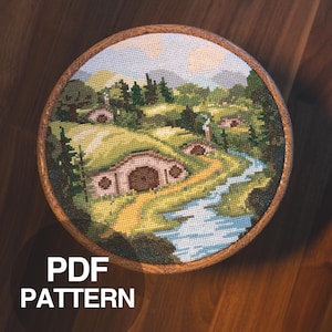 Korsstygnsmönster inspirerat av Hobbit Shire - Sagan om ringen