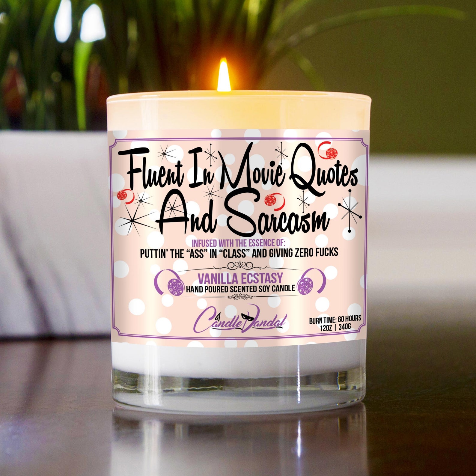 Funny Candle Fluent in Movie Quotes and Sarcasm Vanilla Scented, Glass