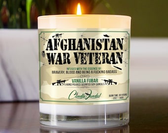 Militaire Patriottische kaars | Afghanistan War Veteran - Vanille Geparfumeerd, Glazen Pot Bamboe Deksel | 12oz Hand-Poured Soy Wax - 60 Uur Burn Time