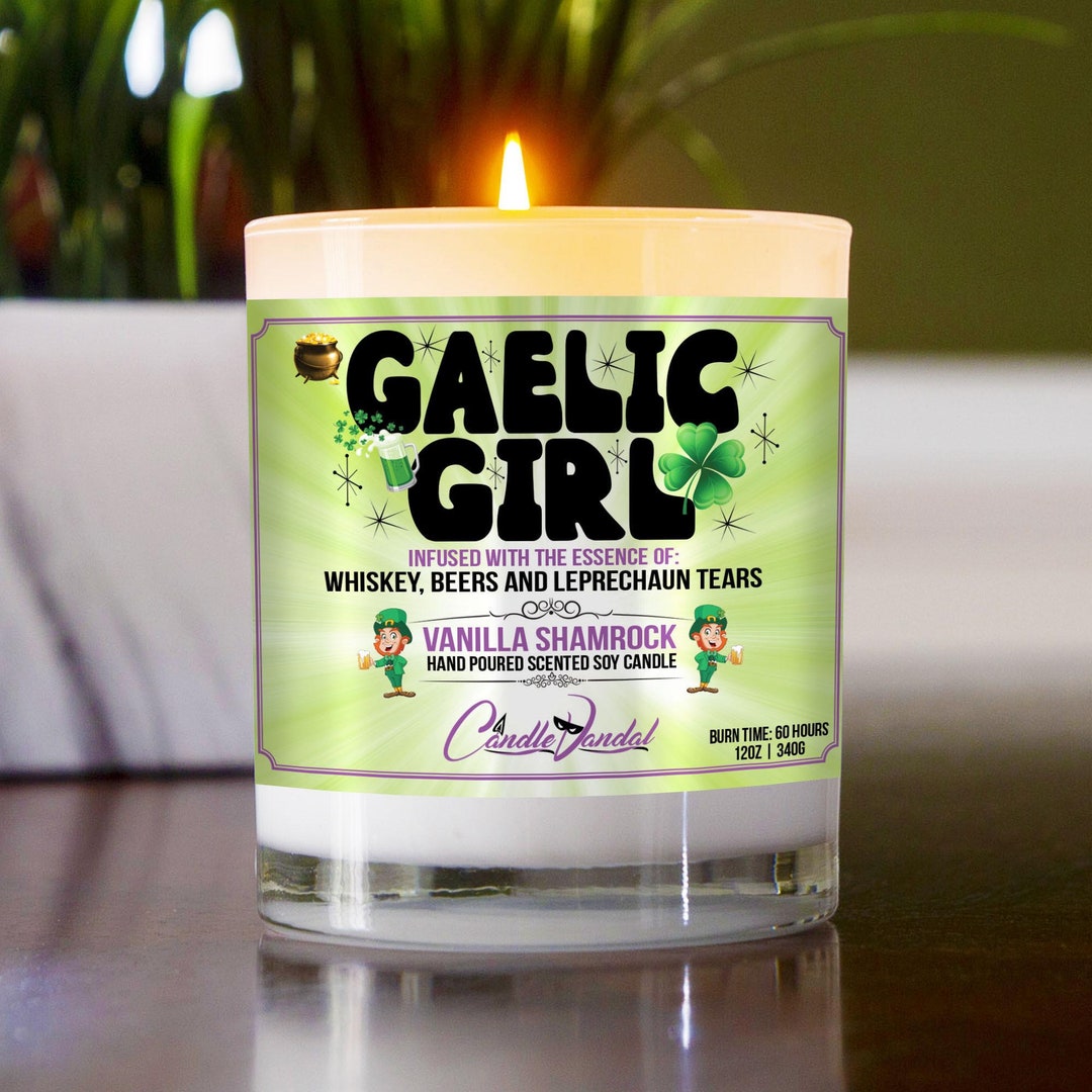 Funny Irish Humor Candle Gaelic Girl Vanilla Scented, Glass Jar