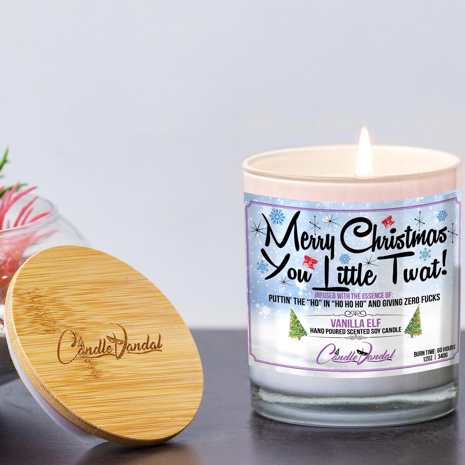 Funny Christmas Holiday Candle Merry Christmas, You Little Twat Candle