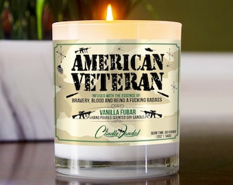 Militaire Patriottische kaars | Amerikaanse veteraan - Vanille Geparfumeerd, Glazen Pot met Bamboe Deksel | 12oz Hand-Poured Soy Wax - 60 Uur Burn Time