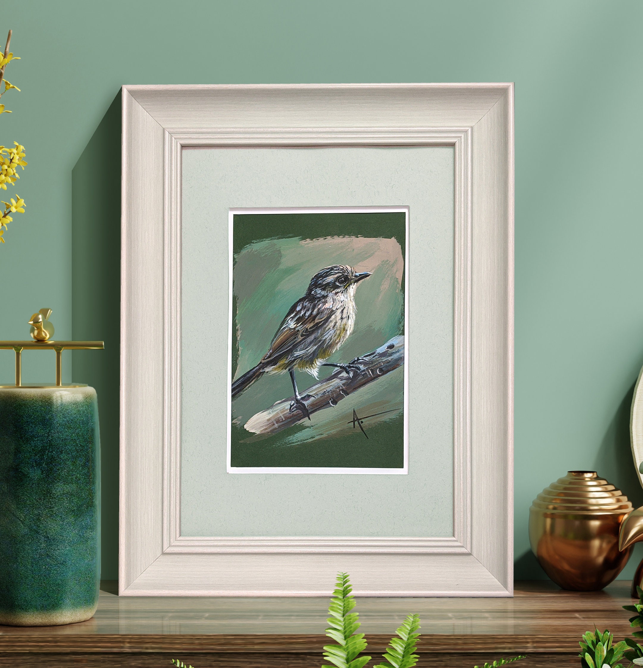 Small Framed Bird painting Original painting Nature art Etsy