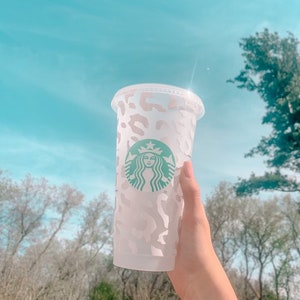 Reusable Cold Cup with Cheetah Print- used for iced coffee, frappes and more - comes with reusable straw | NOT DISHWASHER SAFE|