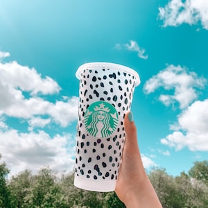 Reusable Cold Cup with Dalmatian Print- used for iced coffee, frappes and more - comes with reusable straw | NOT DISHWASHER SAFE|