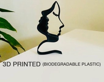 Love triangle, abstract face, tabletop figure, 3D printed gift, shelf sitter, home decor, office statue, minimalist art sculpture, wall art