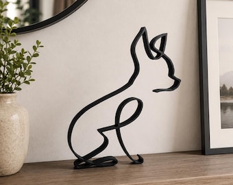 Escultura artística de Chihuahua: figura minimalista de perro de una sola línea.